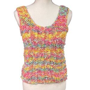 Vicky Vaughn Rainbow Tank Top Small Hand Knitted & Crafted Boho Festival Vintage
